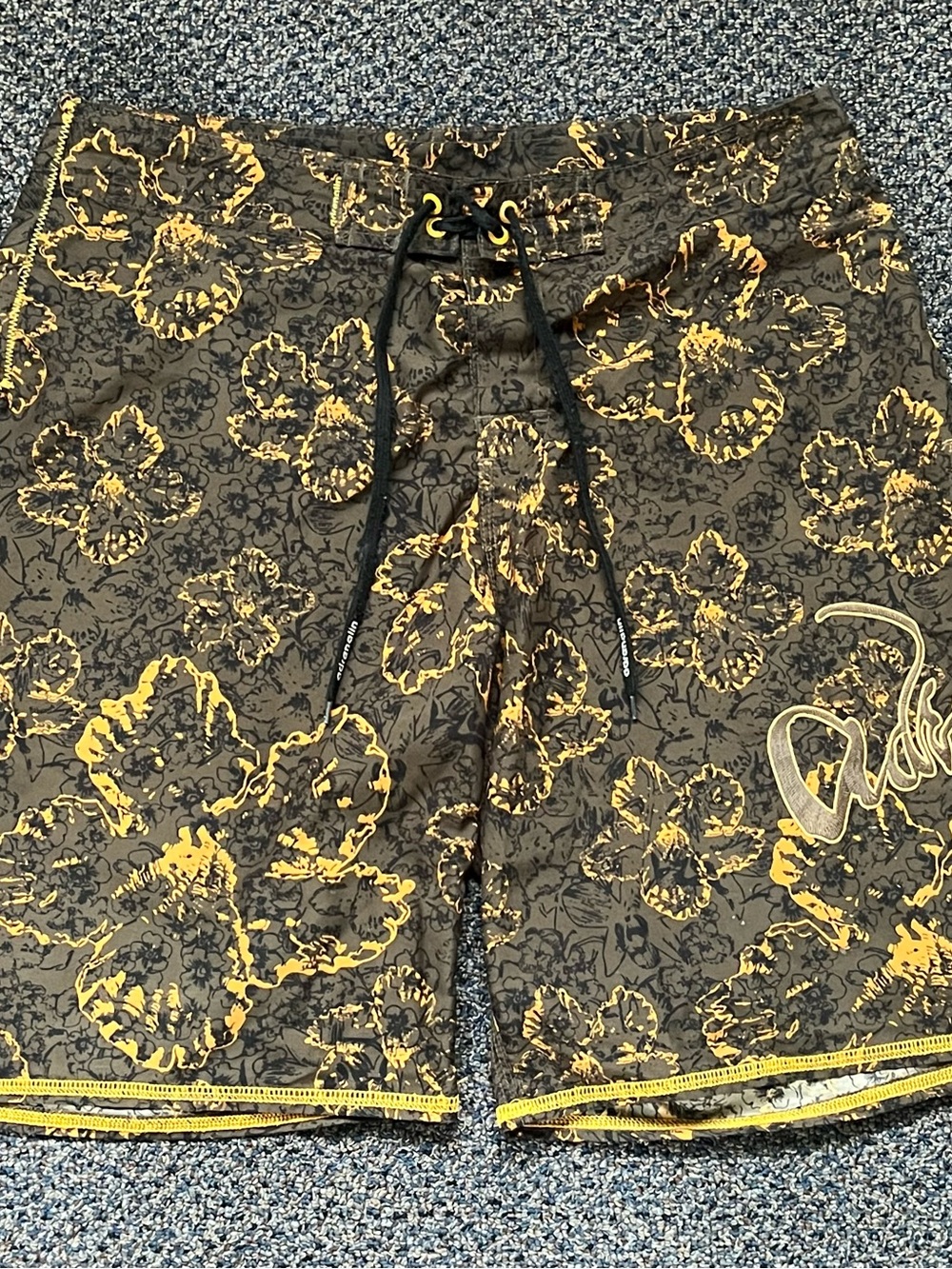Adrenalin Men's Olive & Yellow Floral Swim Board Shorts